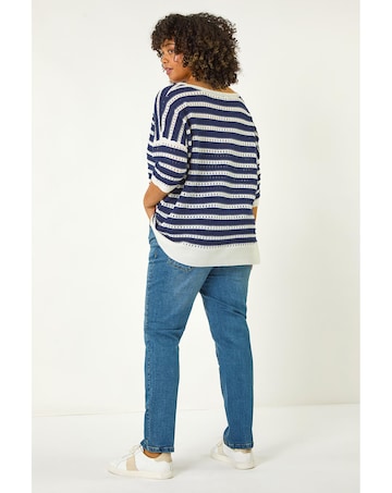Roman Curve Crochet Stripe Knit Top