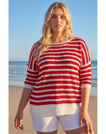 Roman Curve Crochet Stripe Knit Top