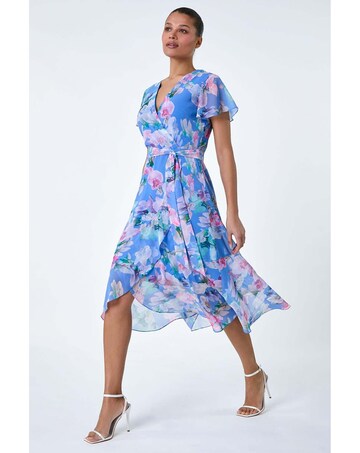 Roman Floral Frill Detail Wrap Dress