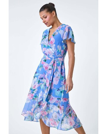 Roman Floral Frill Detail Wrap Dress