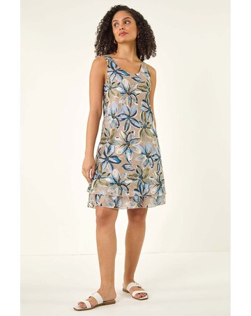 Roman Floral Print Double Layer Dress