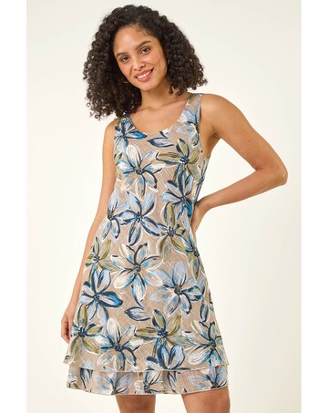 Roman Floral Print Double Layer Dress