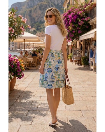 Roman Tile Print A-Line Skirt