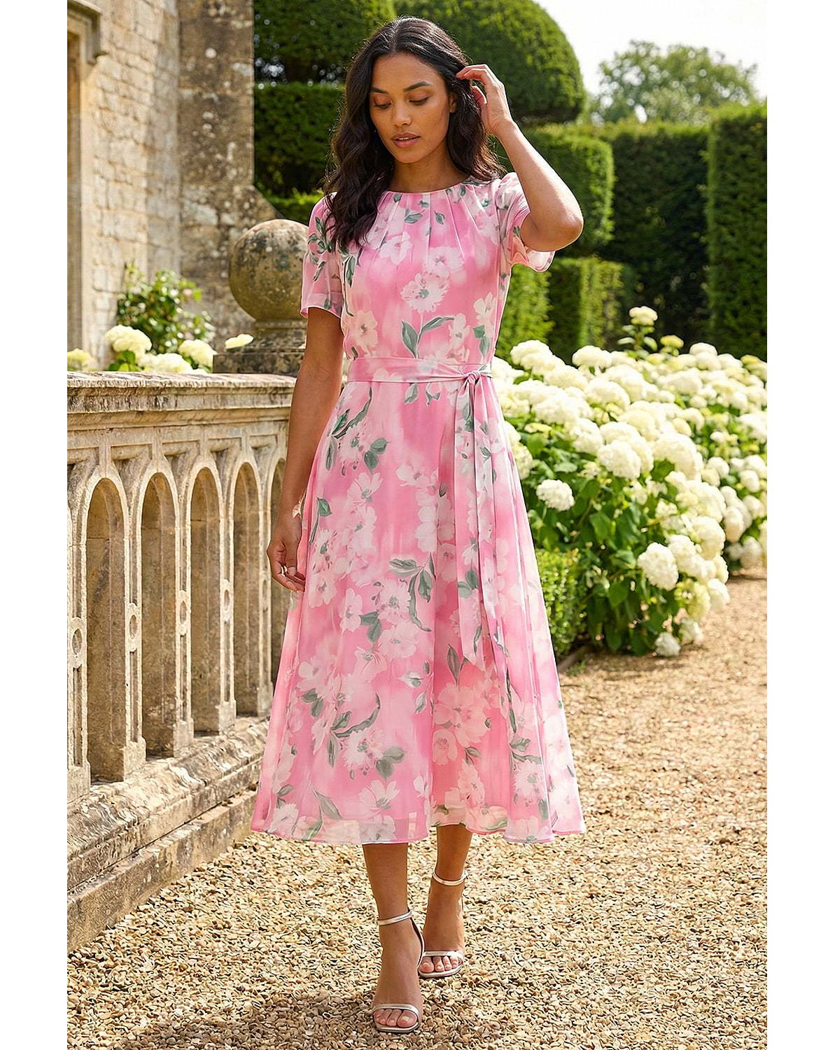 floral pleated flare dress Floral Pleated Dresses