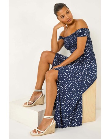 Roman Polka Dot Bardot Maxi Dress