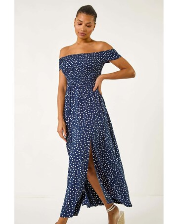 Roman Polka Dot Bardot Maxi Dress