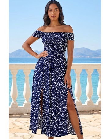 Roman Polka Dot Bardot Maxi Dress