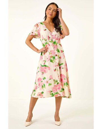 Roman Petite Floral Print Button Dress
