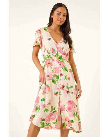 Roman Petite Floral Print Button Dress