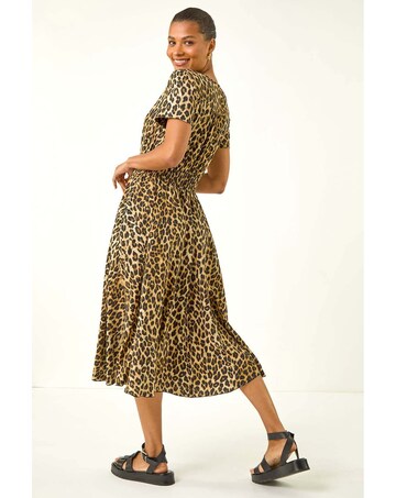 Roman Animal Print Shirred Midi Dress