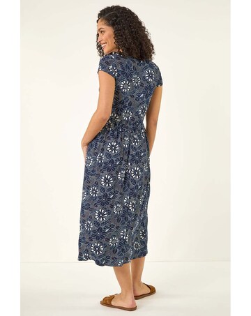Roman Floral Pocket Stretch Midi Dress
