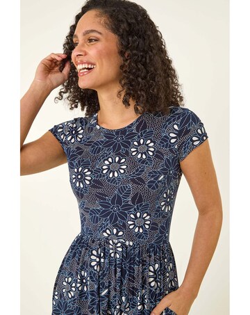 Roman Floral Pocket Stretch Midi Dress