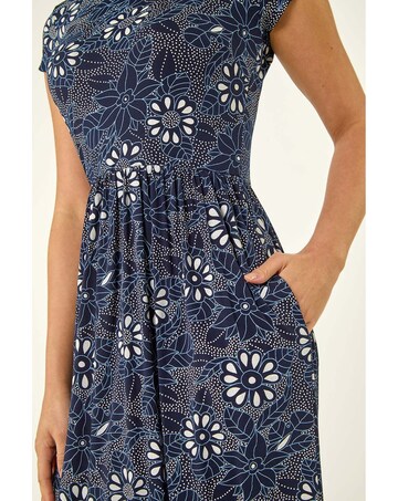 Roman Floral Pocket Stretch Midi Dress