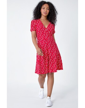 Roman Petite Ditsy Stretch Wrap Dress