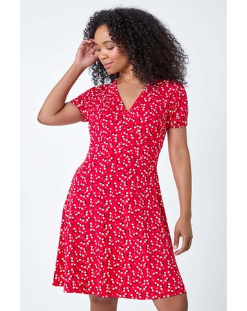 Roman Petite Ditsy Stretch Wrap Dress