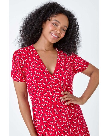 Roman Petite Ditsy Stretch Wrap Dress