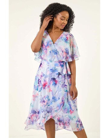 Roman Petite Floral Tie Front Cape Dress