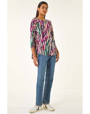 Roman Stripe Print Stretch Tunic Top