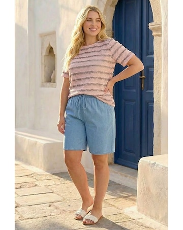 Roman Curve Stripe Frill Lace Top