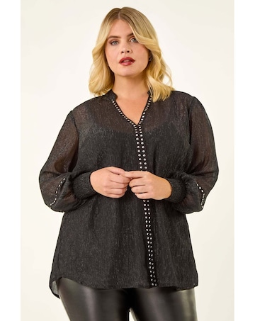 Roman Curve Shimmer Chiffon Blouse