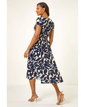 Roman Leaf Print V-Neck Midi Dress