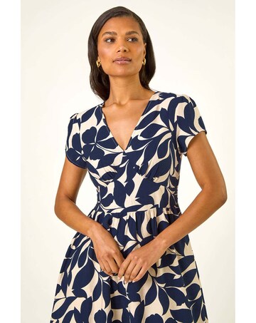 Roman Leaf Print V-Neck Midi Dress