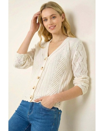 Roman Scallop V-Neck Knit Cardigan