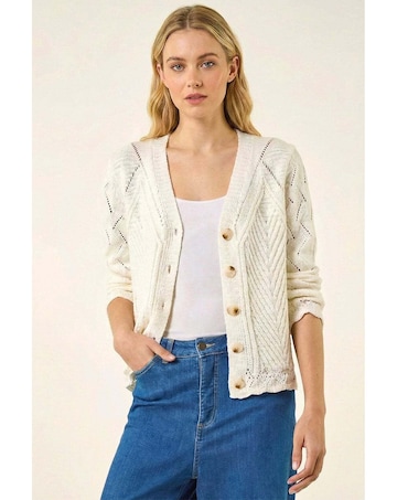 Roman Scallop V-Neck Knit Cardigan