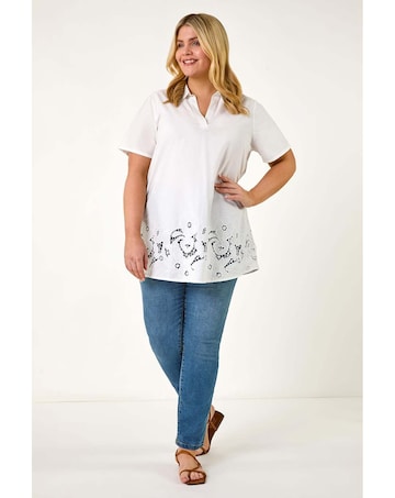 Roman Curve Floral Cut Out Woven Top