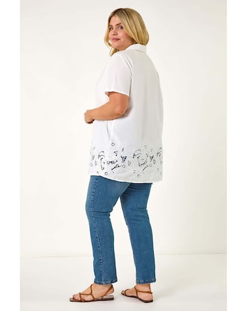 Roman Curve Floral Cut Out Woven Top