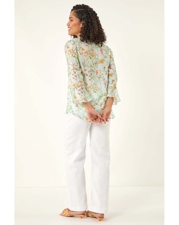 Roman Floral Flare Sleeve Blouse