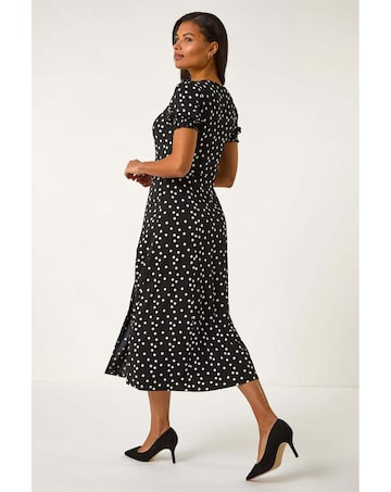 Roman Polka Dot Stretch Midi Dress