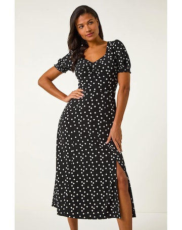 Roman Polka Dot Stretch Midi Dress