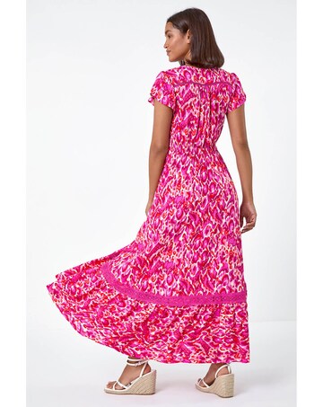 Roman Abstract Shirred Waist Maxi Dress