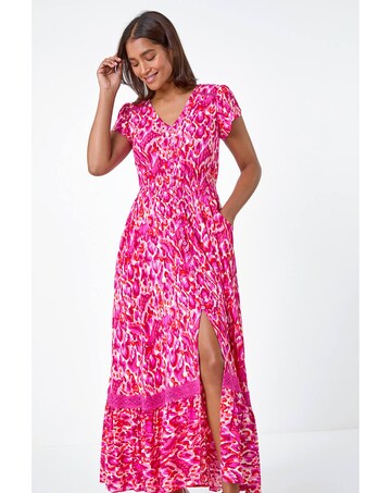 Roman Abstract Shirred Waist Maxi Dress