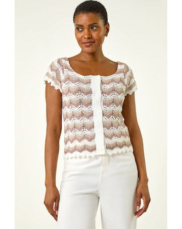 Roman Wave Crochet Buttoned Top