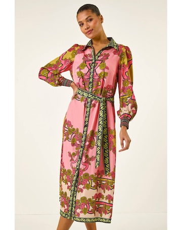 Roman Floral Border Shirt Midi Dress