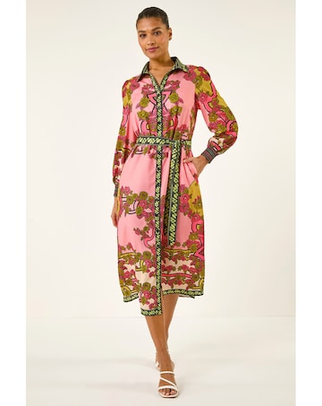 Roman Floral Border Shirt Midi Dress