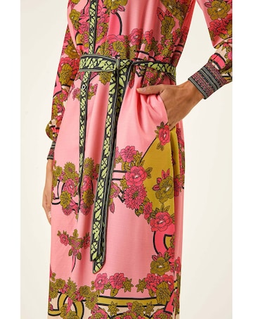 Roman Floral Border Shirt Midi Dress