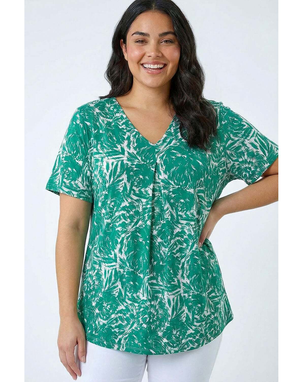 Roman Curve Abstract Print V-Neck Top