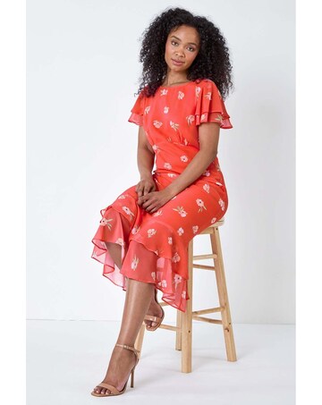Roman Petite Floral Chiffon Midi Dress