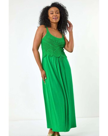 Roman Petite Crochet Contrast Midi Dress