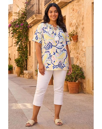 Roman Curve Abstract Print Gathered Top