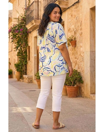 Roman Curve Abstract Print Gathered Top