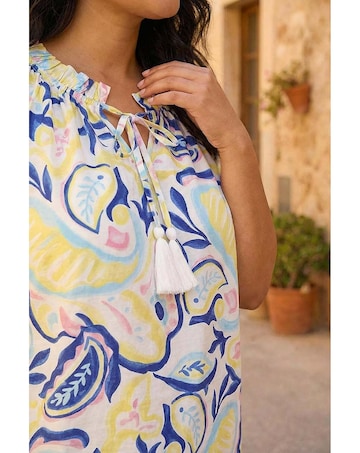 Roman Curve Abstract Print Gathered Top