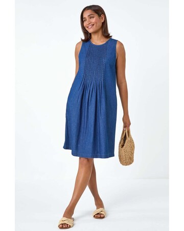 Roman Denim Pintuck Detail Pocket Dress