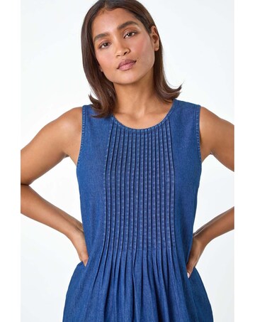 Roman Denim Pintuck Detail Pocket Dress