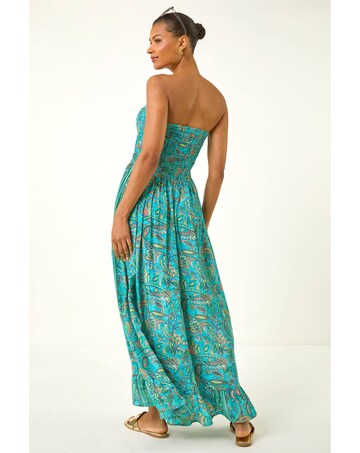 Roman Floral Bandeau Shirred Midi Dress