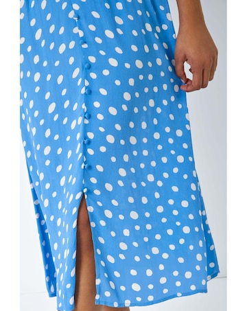 Roman Polka Dot Ruched Sleeve Midi Dress