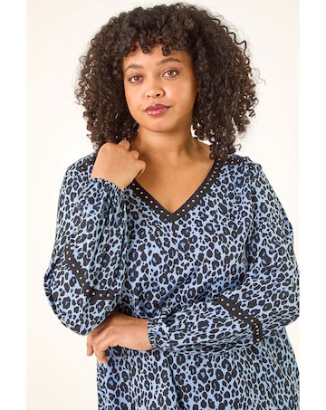 Roman Curve Animal Print Studded Top